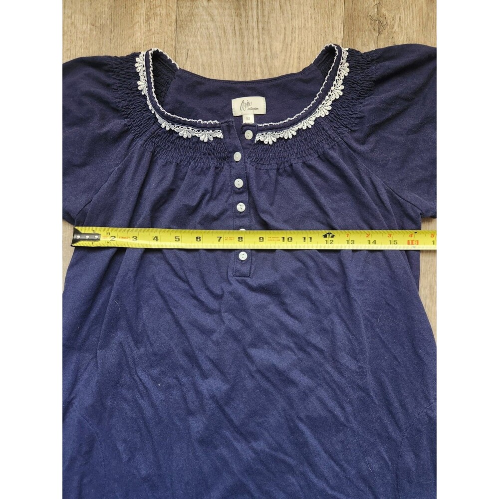 ARIA COLLECTION Nightgown Women’s M Navy Blue White Trim Pockets Cottagecore - Picture 4 of 5